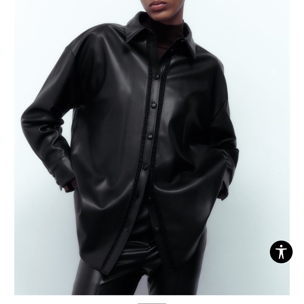 NWT Zara faux leather over shirt with lace inserts S